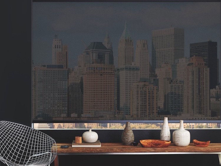Motorized Hunter Douglas Designer Screen Shades, available at Brilliant Drapery Design in Los Angeles, CA