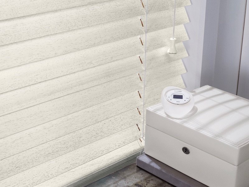Motorized Parkland® Wood Blinds, available at Brilliant Drapery Design in Los Angeles, CA