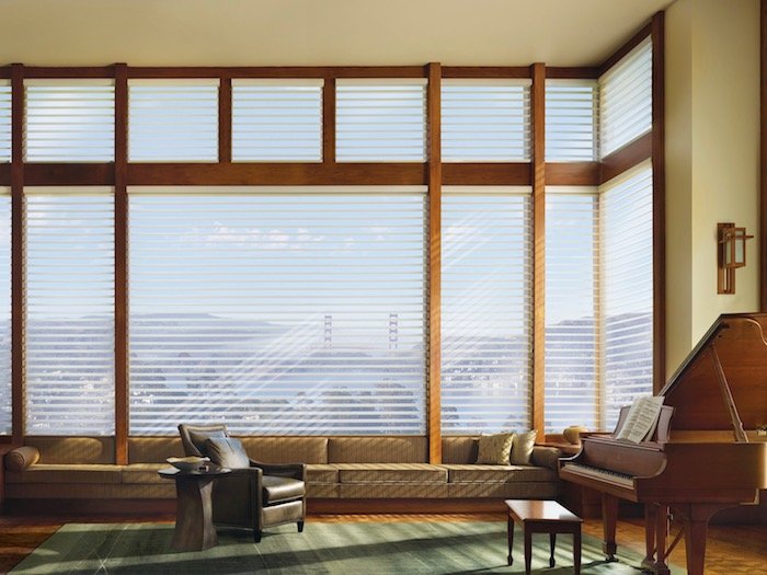 View through the vanes of Silhouette® Window Shadings to the outside.