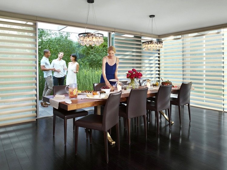 Motorized Pirouette® window shadings, available at Brilliant Drapery Design in Los Angeles, CA