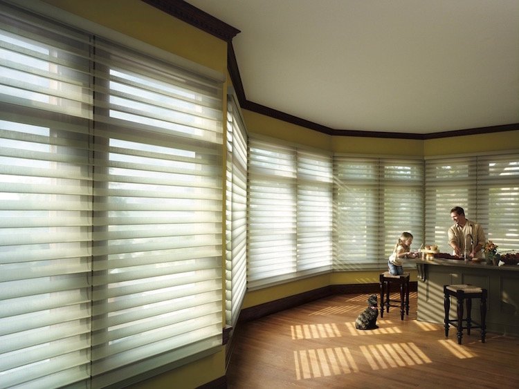 Motorized Silhouette® window shadings, available at Brilliant Drapery Design in Los Angeles, CA