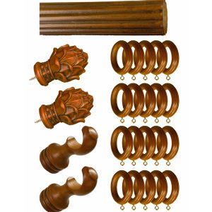 Hardware Set of Curtain Drapery Rod 1 3/8 76 Wood / Rasin Antique-Teak