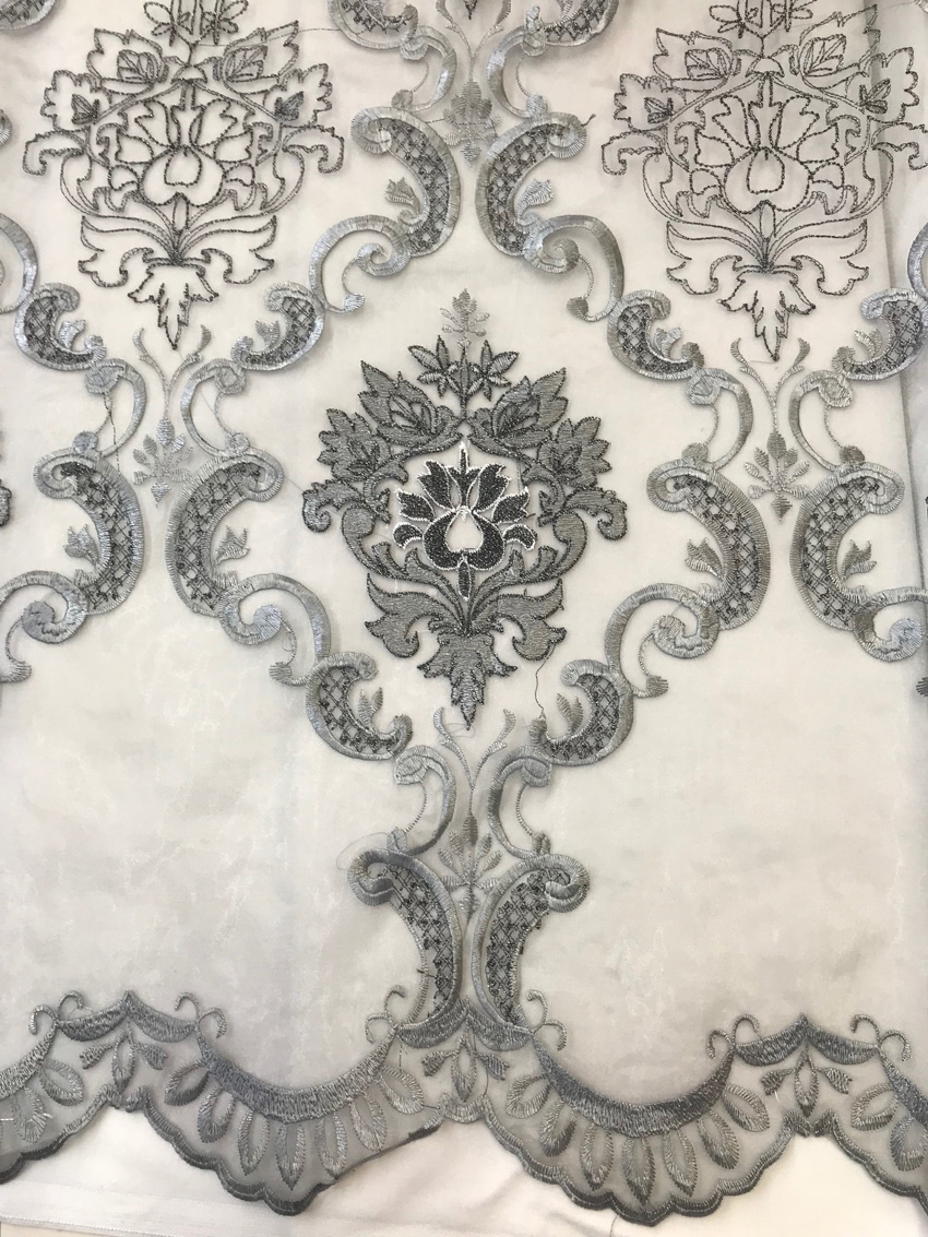 Damask Embroidery Sheer Gray