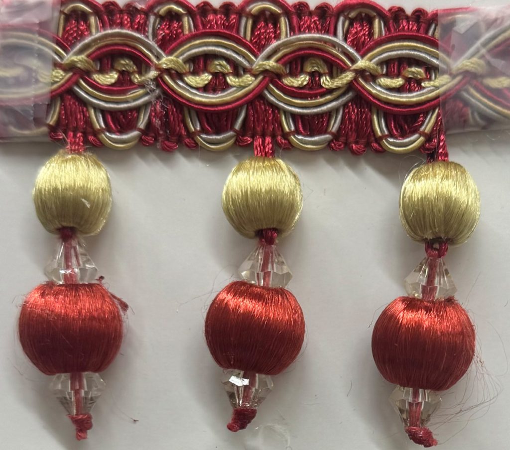 Beaded drapery trim Design 28, Red