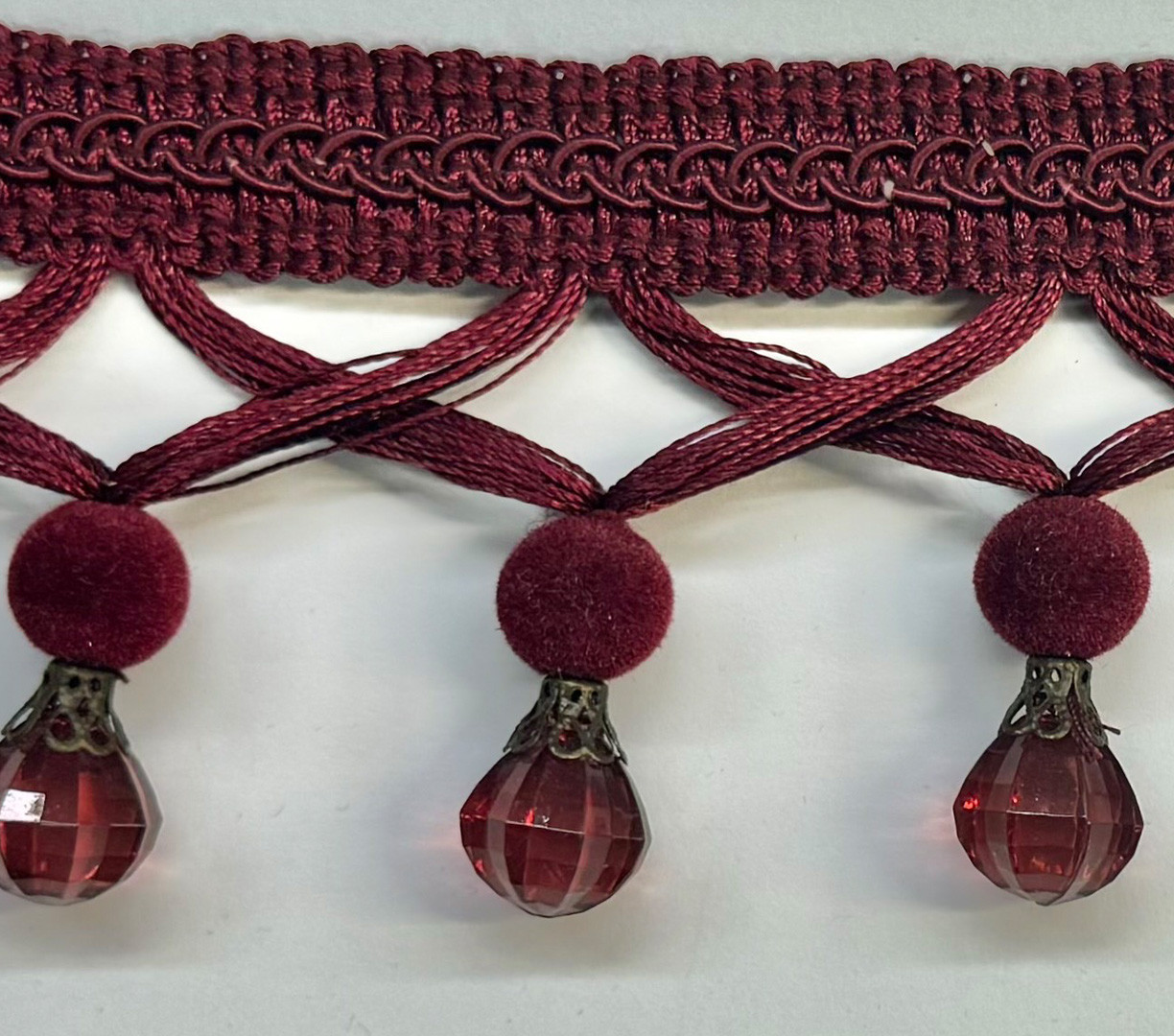 Beaded drapery trim Design 29, RedBurgundy