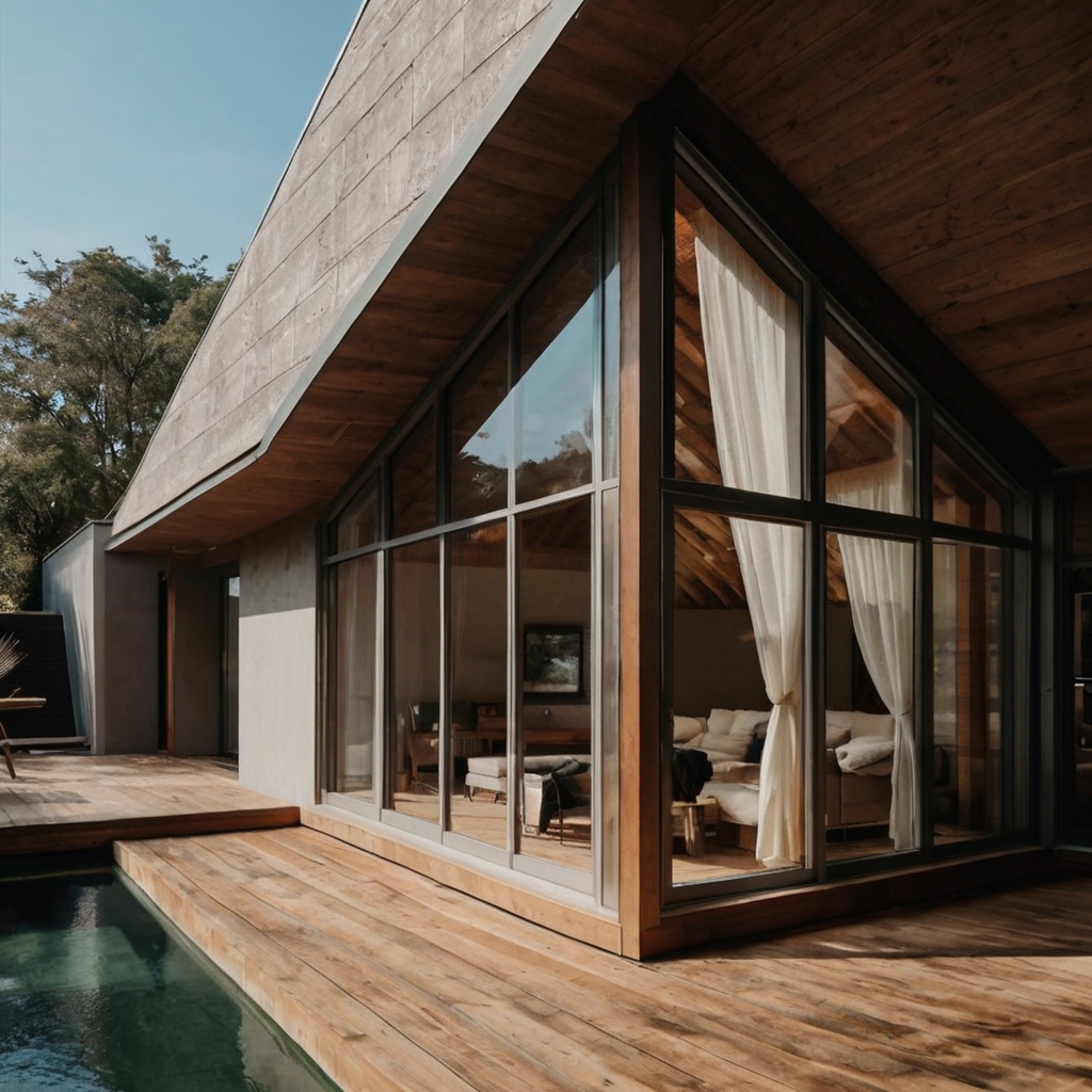 modern house with curtains