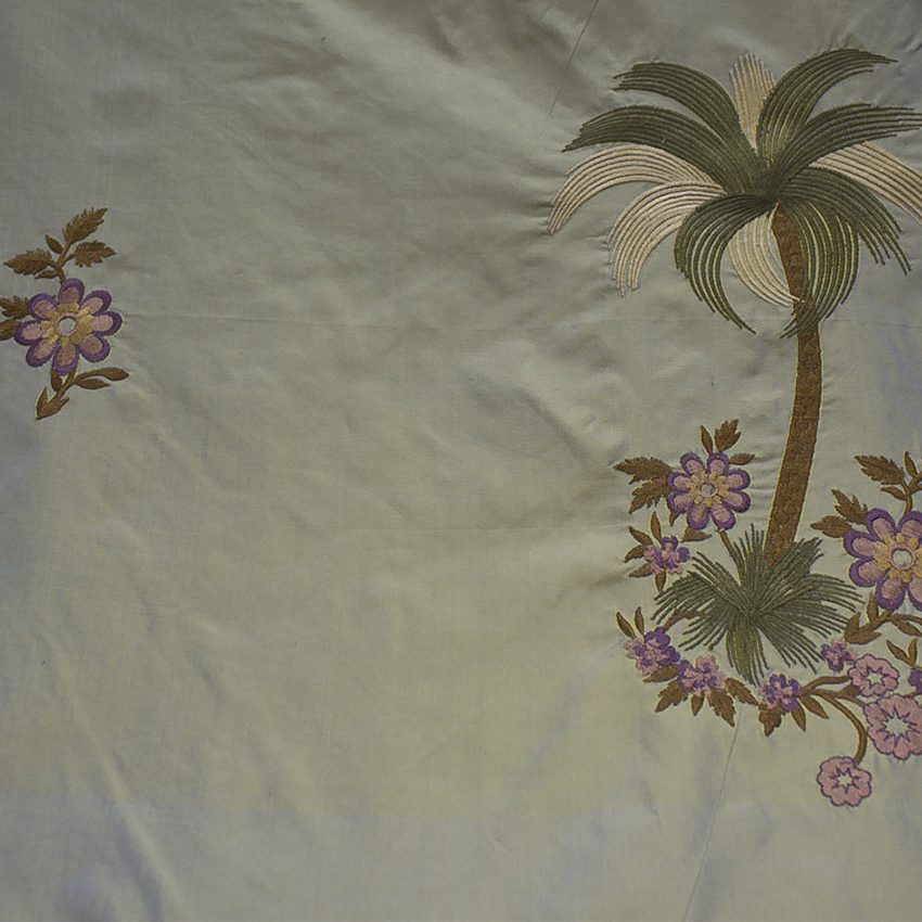 Embroidery Silk fabric #4, white & green